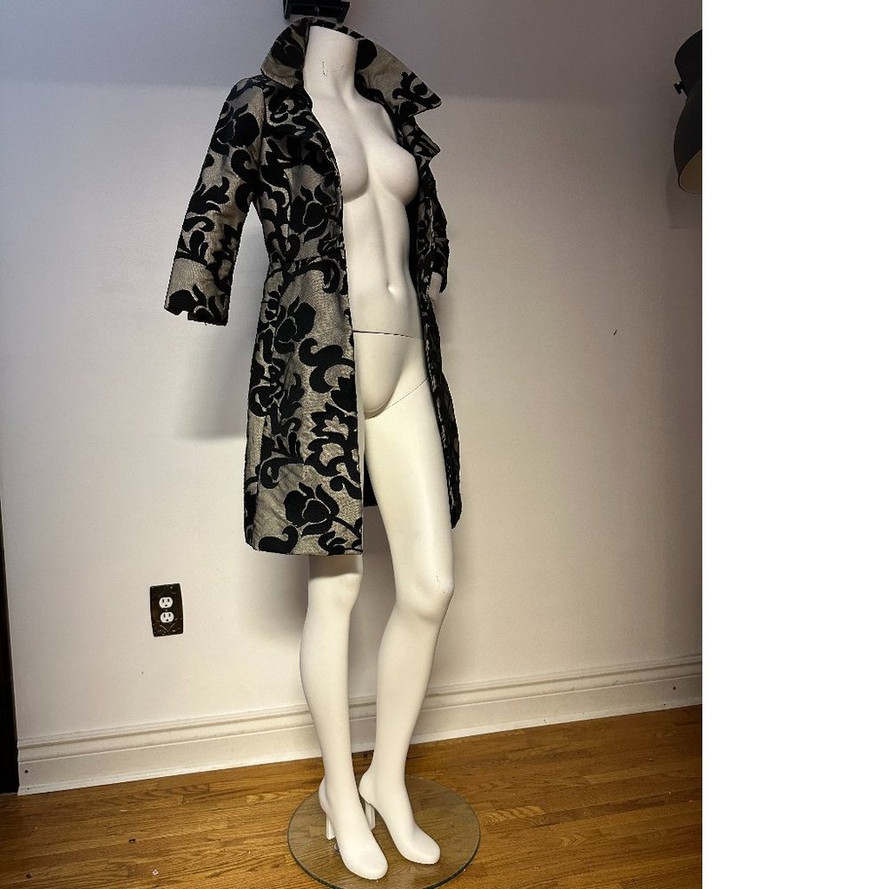 Mango Embroidered mesh structured coat trench floral black grey embroidery